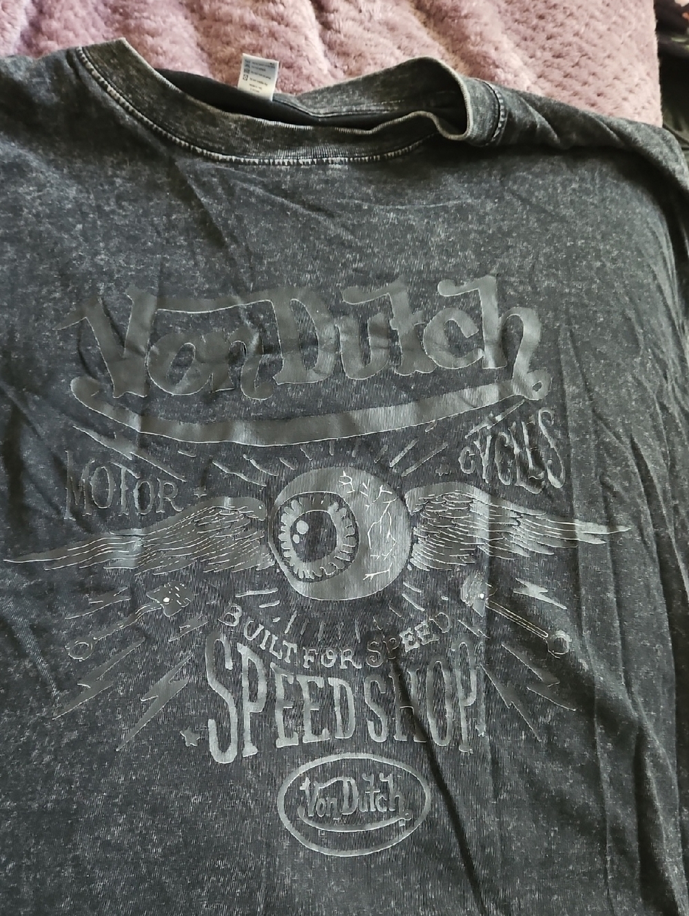 Von Dutch Black Acid-Wash Short Sleeve Graphic Tee